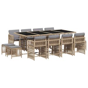 vidaXL Set Pranzo da Giardino 13 pz con Cuscini Beige Misto Polyrattan
