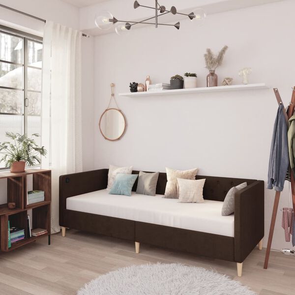 vidaXL Dormeuse con Materasso e USB Marrone Scuro in Tessuto 90x200 cm