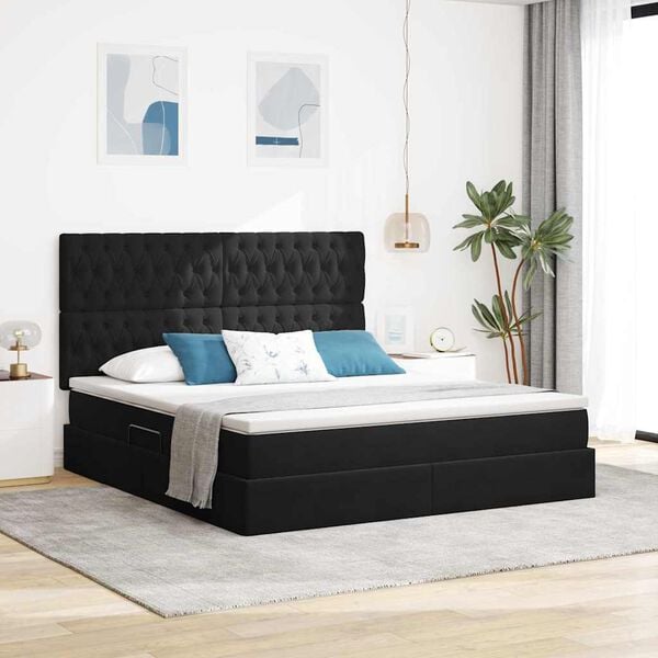 vidaXL Letto con contenitore e LED con led Nero 180 x 200 cm Velluto