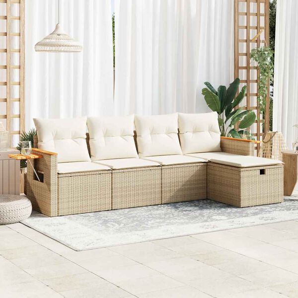 vidaXL Set Divano da Giardino 5 pz con Cuscini Beige in Polyrattan