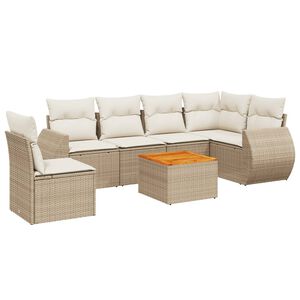 vidaXL Set Divani da Giardino 7 pz con Cuscini Beige in Polyrattan