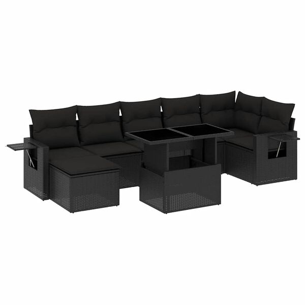 vidaXL Set Divani da Giardino con Cuscini 8 pz Nero in Polyrattan