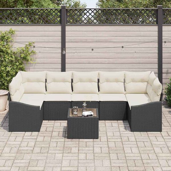 vidaXL Set di divani con cuscino 8 pcs Nero e Crema polyrattan
