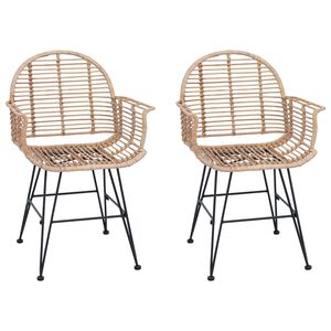 vidaXL Sedia da pranzo 2 pcs Naturale 57 x 54.5 x 85 cm Rattan e Ferro