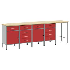 vidaXL Set di mobili da lavoro con cassetto 5 pz Rosso e Grigio