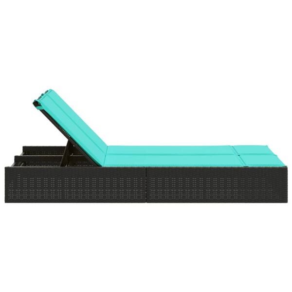 vidaXL Lettino prendisole doppio con cuscini nero in polyrattan