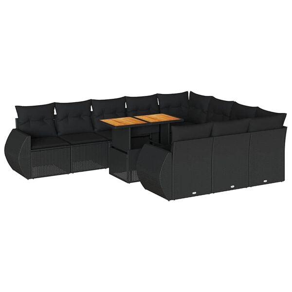vidaXL Set Divani da Giardino 11 pz con Cuscini in Polyrattan Nero