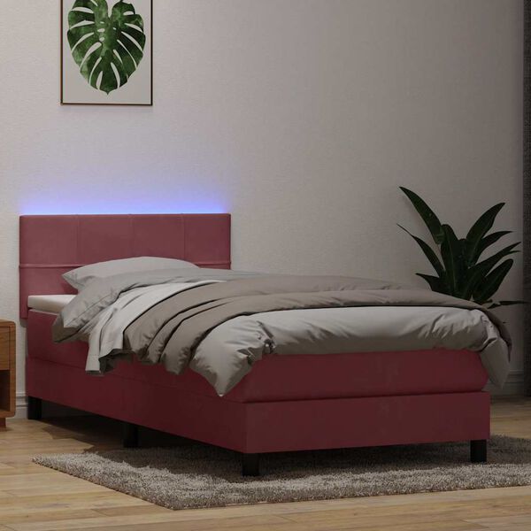 vidaXL Letto a Molle con Materasso e LED Rosa 90x210 cm Velluto