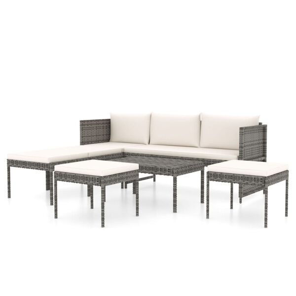 vidaXL Set Divani da Giardino 6 pz con Cuscini in Polyrattan Grigio
