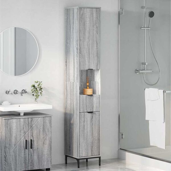 vidaXL Mobile da Bagno con cassetto Grigio Sonoma 31,5 x 33 x 190 cm