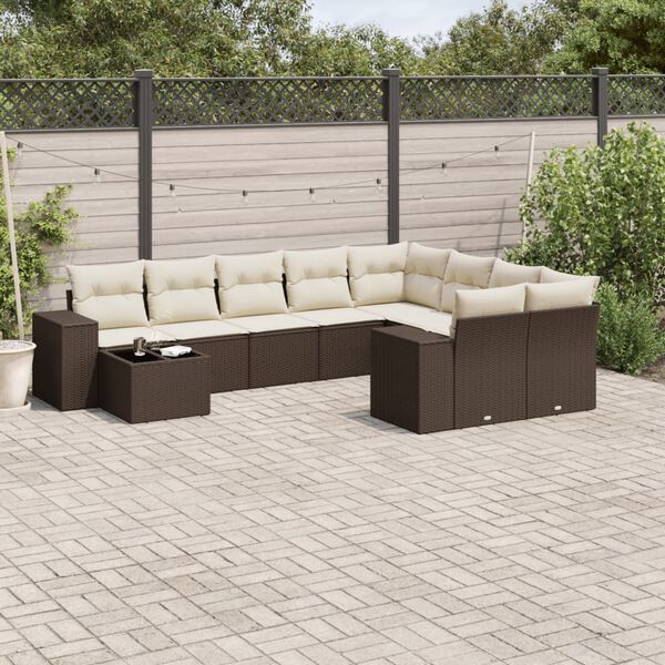 vidaXL Set Divani da Giardino 10pz con Cuscini in Polyrattan Marrone