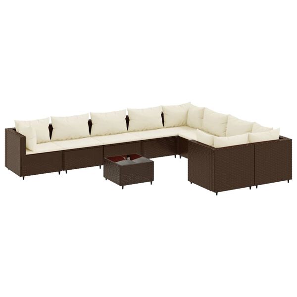 vidaXL Set Divani da Giardino 10pz con Cuscini in Polyrattan Marrone