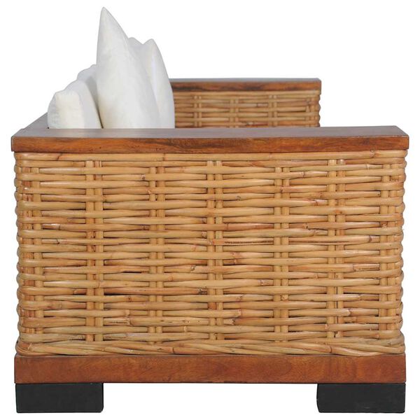 vidaXL Divano a 3 Posti con Cuscini Marrone in Rattan Naturale
