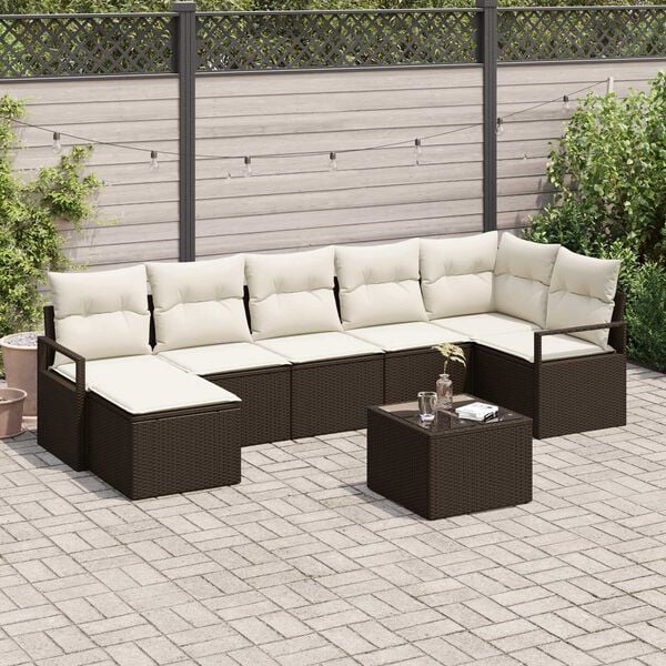 vidaXL Set di divani con cuscino 8 pcs Marrone e Crema polyrattan