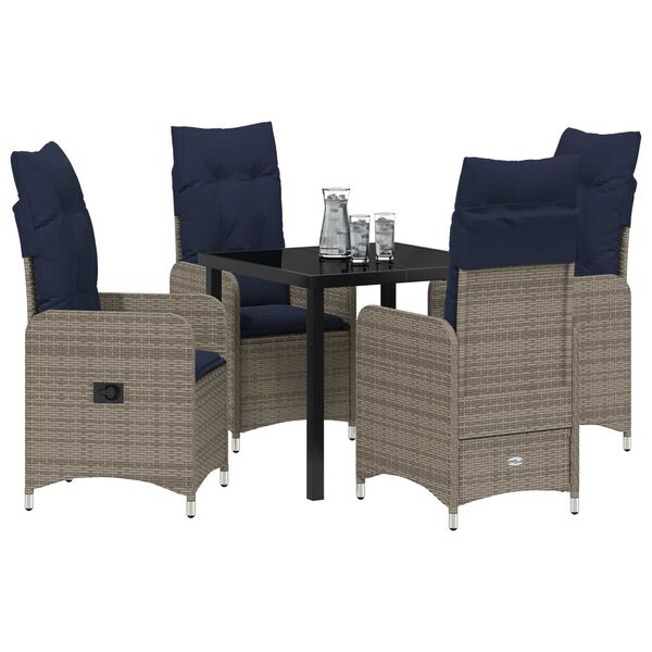 vidaXL Set da Pranzo per Giardino con cuscino 5 pcs Nero polyrattan