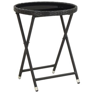 vidaXL Tavolino da Caff&egrave; Nero 60 cm in Polyrattan e Vetro Temperato