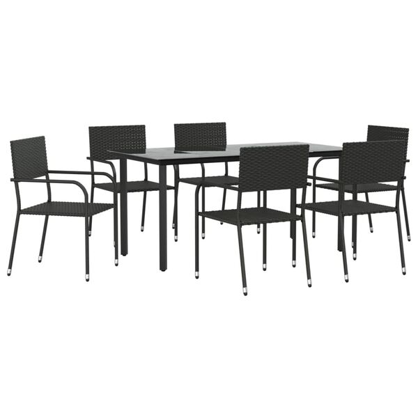 vidaXL Set da Pranzo da Giardino 7 pz Nero in Polyrattan