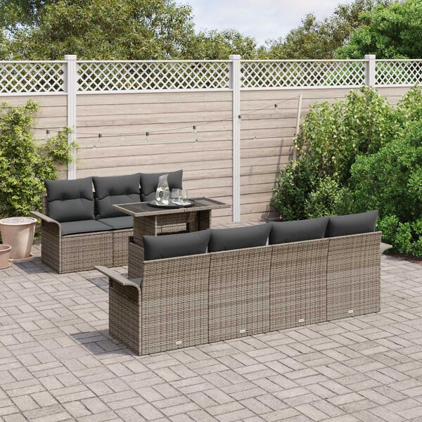 vidaXL Set Divano da Giardino 8 pcs Grigio Rattan in Polipropilene