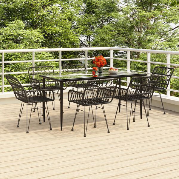 vidaXL Set da Pranzo da Giardino 7 pz Nero in Polyrattan