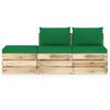 vidaXL Set Salotto da Giardino 3 pz con Cuscini Legno Impregnato Verde