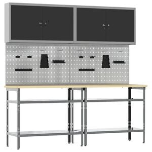 vidaXL Set banco da lavoro 8 pz Nero e Grigio