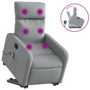 vidaXL Poltrona Alzapersona Massaggi Reclinabile Grigio Chiaro Tessuto