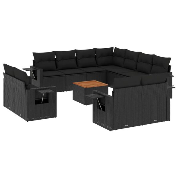 vidaXL Set Divani da Giardino 12 pz con Cuscini Nero in Polyrattan