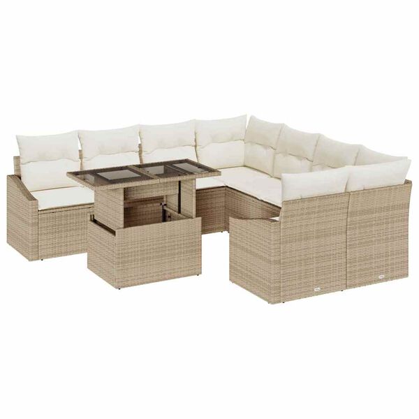 vidaXL Set Divano da Giardino 9 pcs Beige e Crema polyrattan