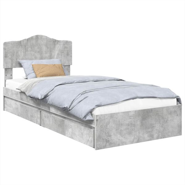 vidaXL Letto con Contenitore con testiera Grigio cemento 70 x 190 cm