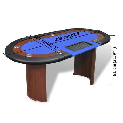 vidaXL Tavolo da Poker 10 Giocatori Postazione Dealer Vassoio Chip Blu