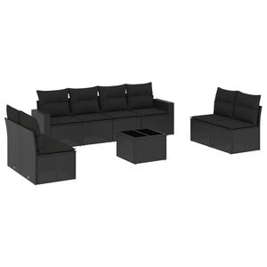 vidaXL Set Divani da Giardino 9 pz con Cuscini Nero in Polyrattan