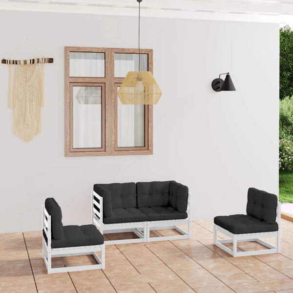 vidaXL Set Divani da Giardino 4 pz con Cuscini Legno Massello Pino