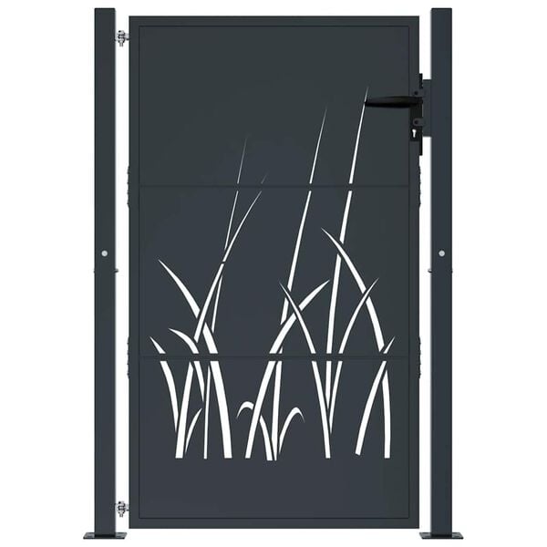 vidaXL Cancello da giardino antracite 100x150 cm in acciaio design erba