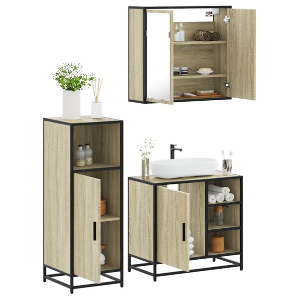 vidaXL Set Mobili da Bagno 3 pz Rovere Sonoma in Legno Multistrato