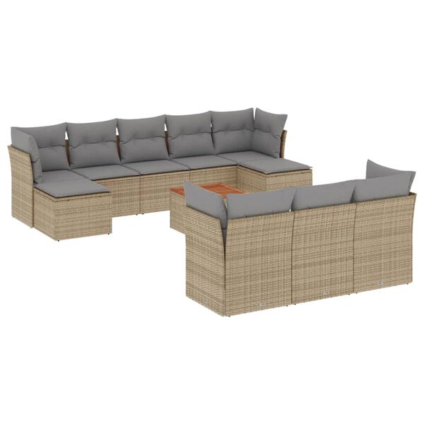 vidaXL Set Divano da Giardino 11 pz con Cuscini Beige Misto Polyrattan