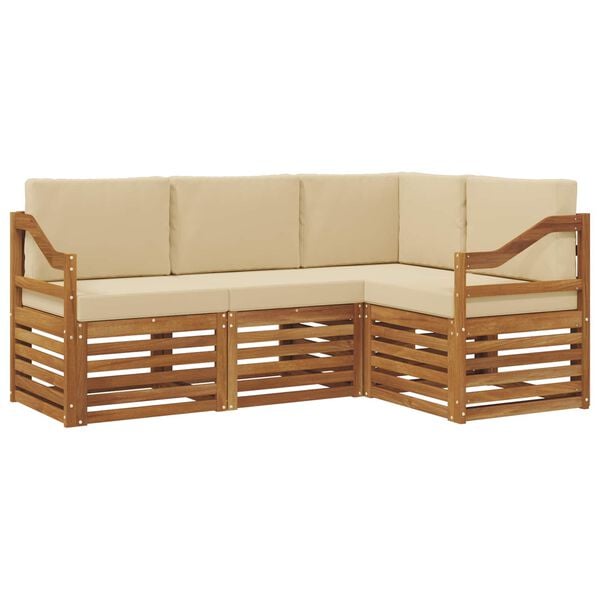 vidaXL Set divani 4 pcs Naturale e Beige Legno di Acacia Massello