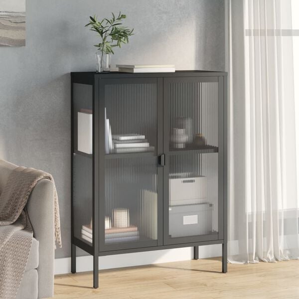 vidaXL Credenza Nera 75x35x105 cm Vetro e Acciaio