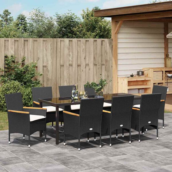 vidaXL Set da Pranzo per Giardino con cuscino 9 pcs Nero polyrattan