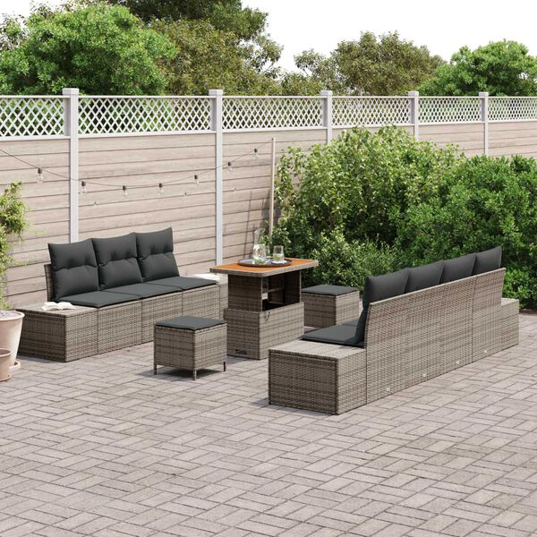 vidaXL Set Divano da Giardino con cuscino 10 pcs Grigio Poly Rattan