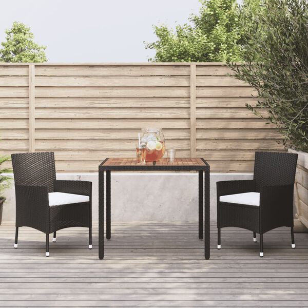 vidaXL Set da Pranzo da Giardino 3 pz con Cuscini Nero in Polyrattan