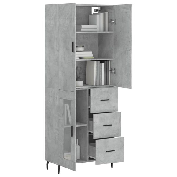 vidaXL Credenza Grigio Cemento 69,5x34x180 cm in Legno Multistrato