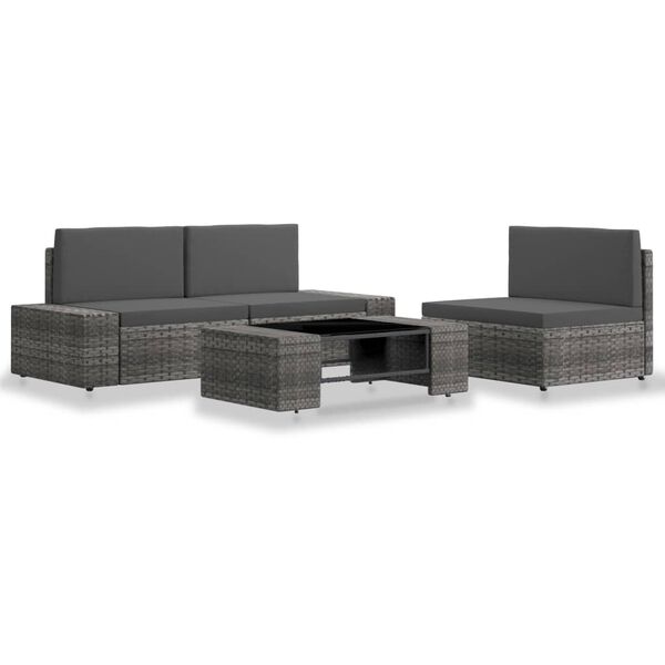vidaXL Set Divani da Giardino 4 pz in Polyrattan Grigio