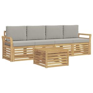 vidaXL Set di divani da esterno 5 pz Bianco e Grigio Chiaro Poliestere