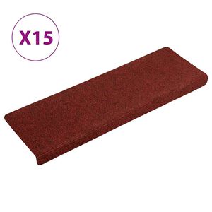 vidaXL Tappetini per scale autoadesivi 15 pz 65x21x4 cm Bordeaux Rosso Bordo rettangolare