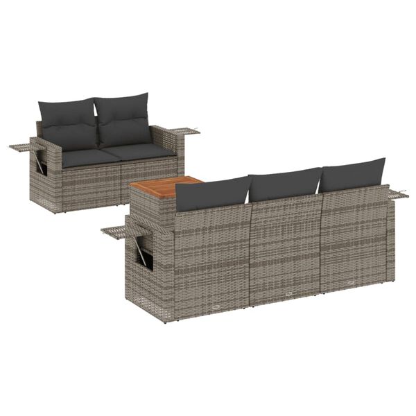 vidaXL Set Divano da Giardino 6 pz con Cuscini Grigio in Polyrattan