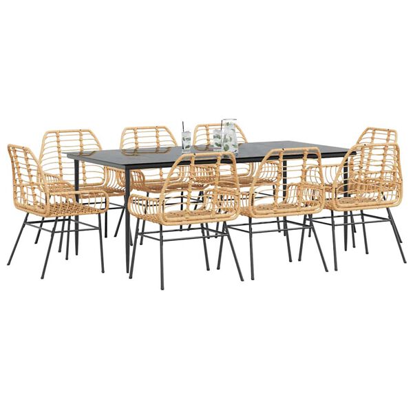 vidaXL Set da Pranzo da Giardino 9 pz Polyrattan Vetro
