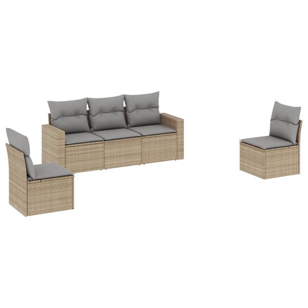 vidaXL Set Divano da Giardino 5 pz con Cuscini Beige in Polyrattan