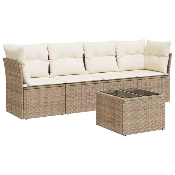 vidaXL Set Divano da Giardino 5 pz con Cuscini Beige in Polyrattan
