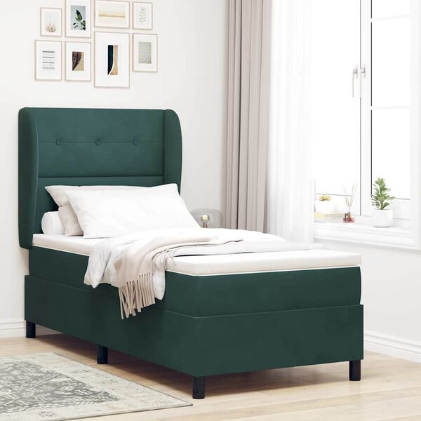 vidaXL Letto a molle con materasso Verde Scuro 200 x 100 cm Poliestere