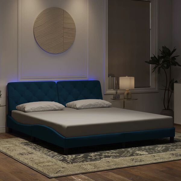 vidaXL Giroletto con LED senza Materasso Blu 180x200 cm in Velluto